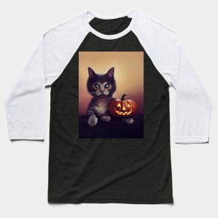 Pumpkin Kitty Baseball T-Shirt